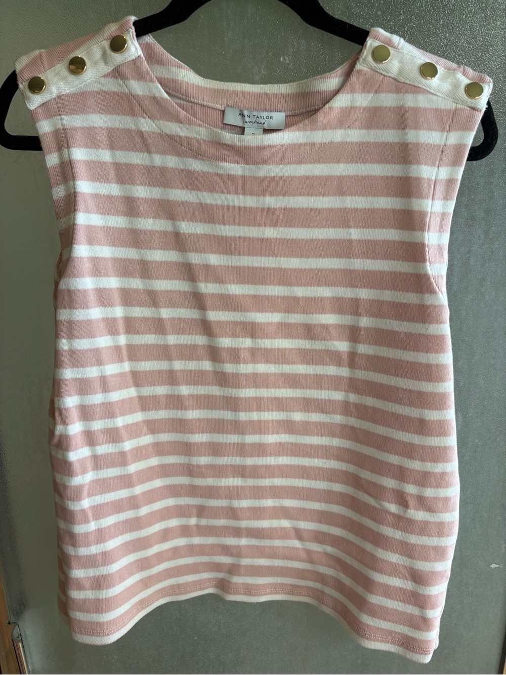 Ann Taylor Weekend Pink and White Striped Knit Tank
